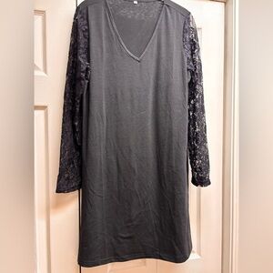 Black Dress with Lace Sleeves, v neck T-shirt style